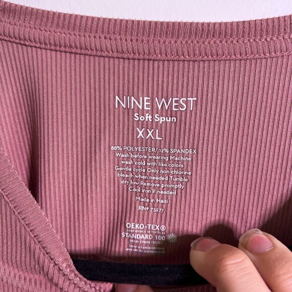 Nine West Soft Spun Ribbed Tee Mauve XXL Stretch Short Sleeve Minimalist Top - Picture 2 of 3
